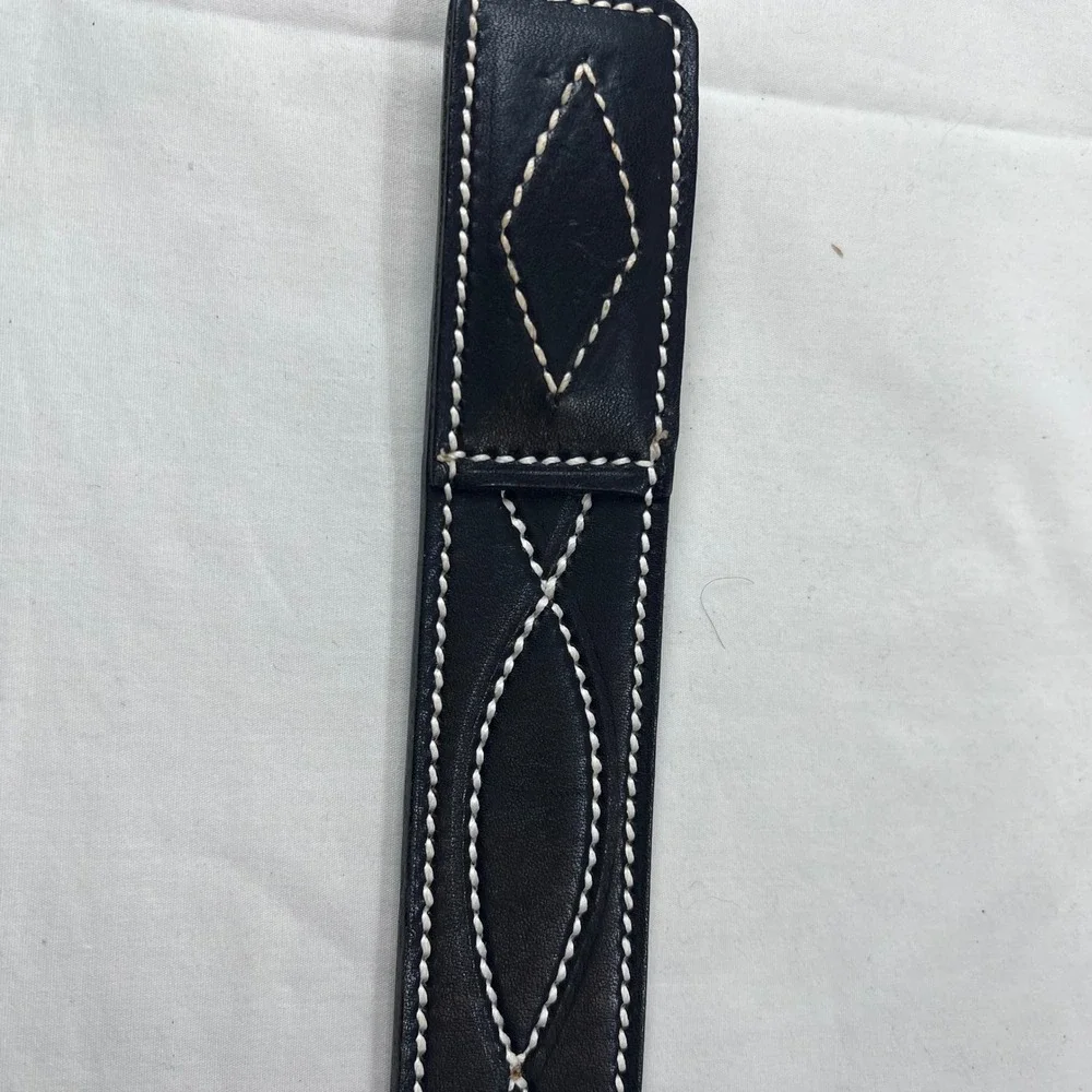 Hereford Brand Black Full Grain Cowhide Leather Western Belt White Stitch Sz 30